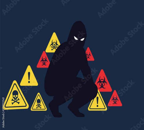 Hooded Hacker with Laptop and Binary Code — Cybersecurity Vector Illustration