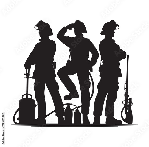 Firefighters pose silhouette and Vector
