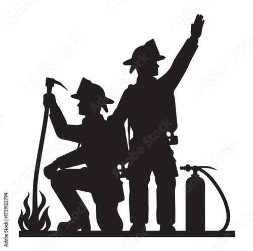Firefighters pose silhouette and Vector