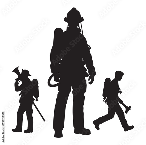 Firefighters pose silhouette and Vector
