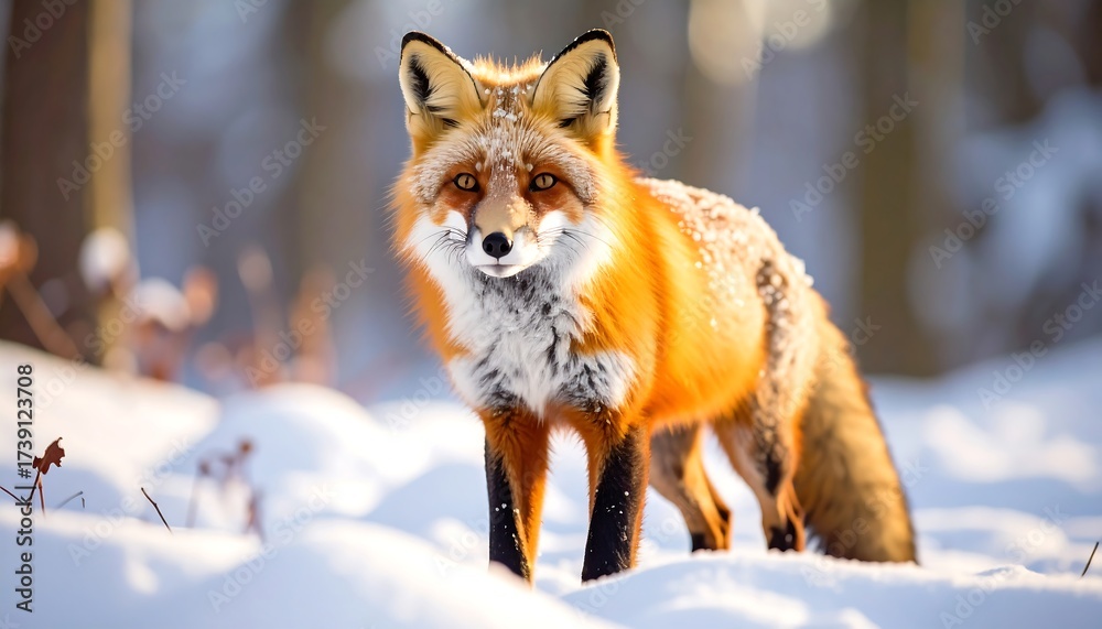 Fototapeta premium Red fox in snowy forest