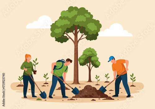 Dedicated community volunteers collaborate to plant new trees, fostering a sustainable environment and promoting ecological restoration for a greener future