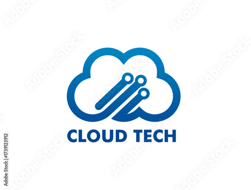 Cloud technology icon for data storage server service and computer tech software, vector emblem. Cloud icon for digital network system or information database app of internet online storage server