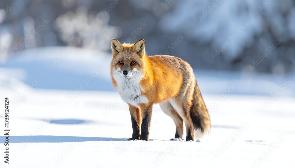Naklejka premium Red fox in snowy landscape