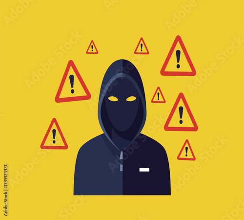 Hooded Hacker with Laptop and Binary Code — Cybersecurity Vector Illustration