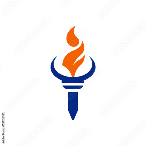 Stylized torch with flame in orange color on transparent background