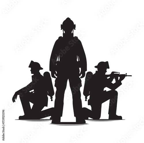 Firefighters pose silhouette and Vector