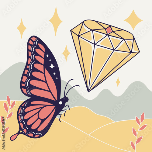 Vector art of a captivating closeup showcases a hand delicately holding a sparkling diamond ring, exuding elegance and romance, perfect for symbolizing love, commitment, and special occasions