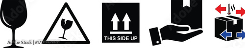 Fragile package handling symbols for safe shipping and delivery with care and caution instructions