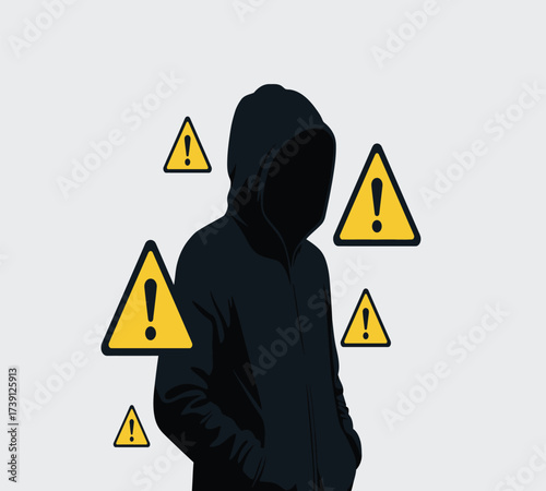 Hooded Hacker with Laptop and Binary Code — Cybersecurity Vector Illustration