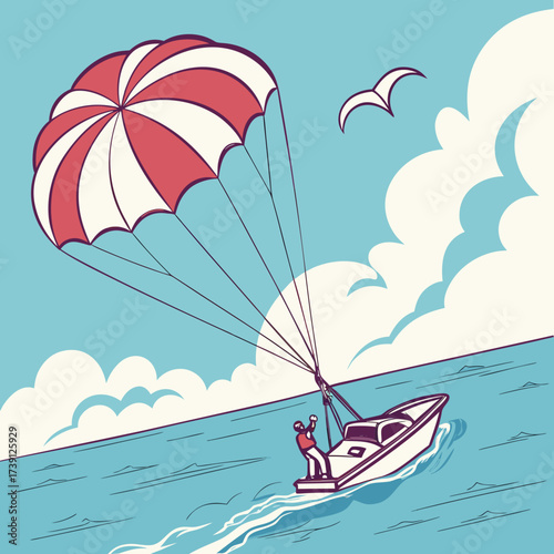 Vector art of a young couple stands on a sandy beach, gazing at each other with palm trees in the background, creating a romantic and tropical atmosphere with a vintage and minimalist style