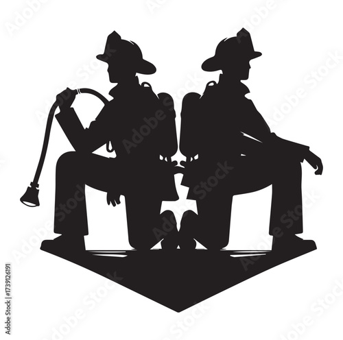 Firefighters pose silhouette and Vector
