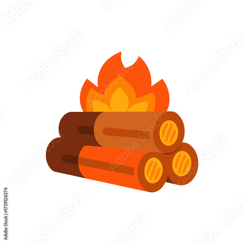 Illustration of a burning stack of logs on transparent background