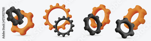Modern 3D cogwheels concept, representing machinery, automation, workflow optimization, teamwork, productivity, and industrial technology