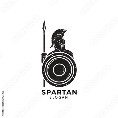 Vector art of spartan warrior with shield and spear