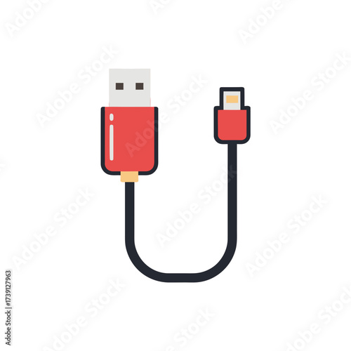 Red usb to micro usb cable isolated on transparent background