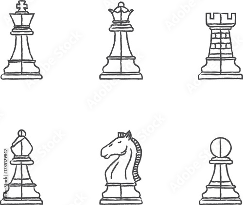 Chess pieces icon grid in classic outlines