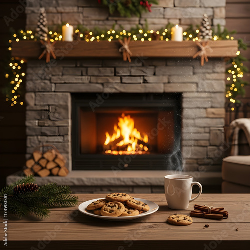 fireplace with christmas decorations