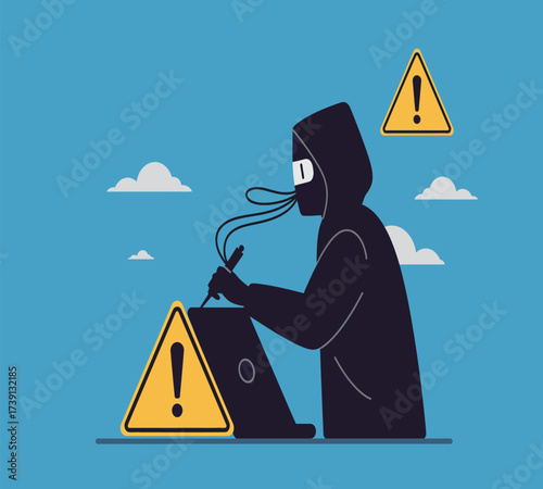 Anonymous Hacker at Computer — Dark Web and Data Breach Concept Vector