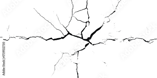 crack ground for abstract background on white background. White black grey wall, floor with cracks, texture background. 