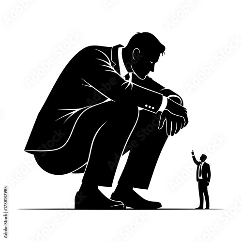 Symbolic confrontation between a giant corporation and a small businessman