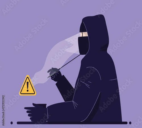 Hooded Hacker with Laptop and Binary Code — Cybersecurity Vector Illustration