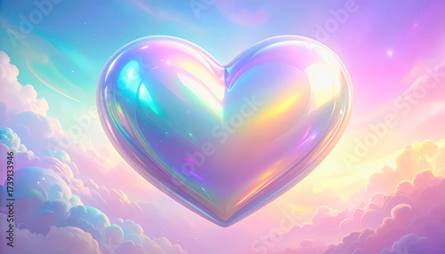 Dreamy iridescent pastel heart in the sky creating a beautiful shimmering gradient background for a magical atmosphere