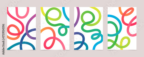 Abstract rainbow gradient lines background set. Wavy Colorful shapes, vibrant dynamic ribbons. Vector design