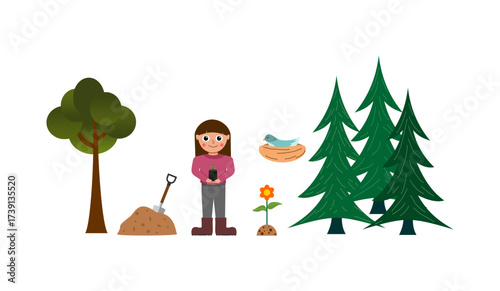 Simple vector design of a child plants tree