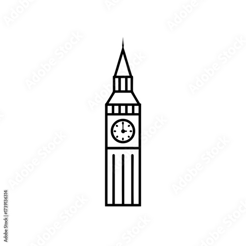 Simple big ben tower outline on transparent background