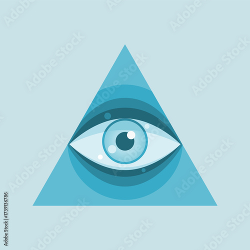 Blue eye of providence , All seeing eye of god triangle vintage icon vector design