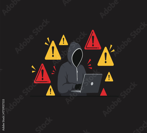 Anonymous Hacker at Computer — Dark Web and Data Breach Concept Vector