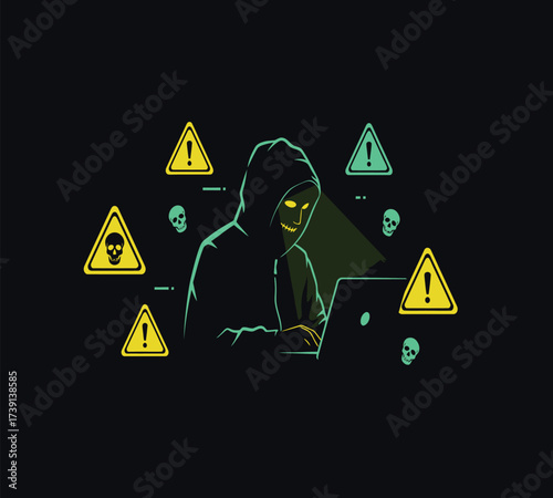 Anonymous Hacker at Computer — Dark Web and Data Breach Concept Vector