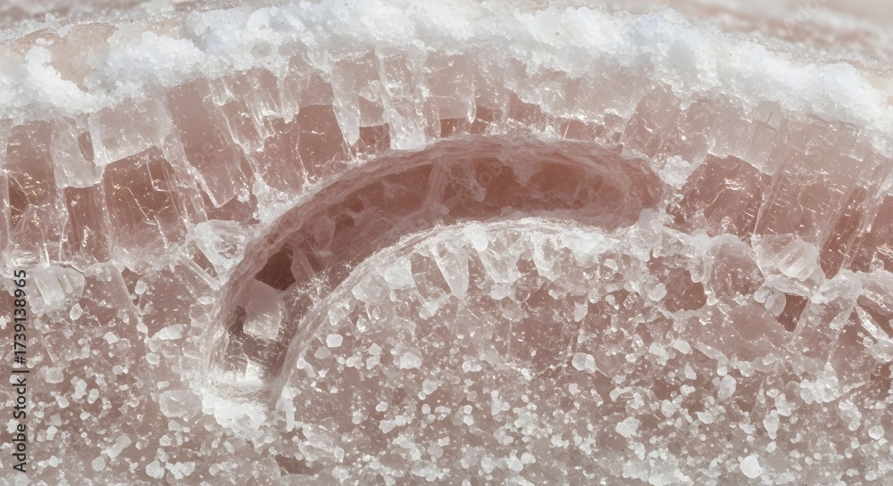 Fototapeta premium Macro shot of pink Himalayan salt crystals with a textured, organic surface and internal patterns.