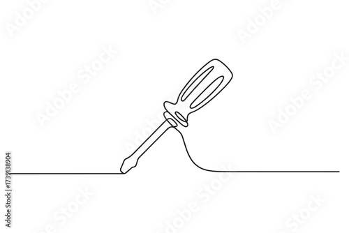 Continuous line drawing of screwdriver. Vector illustration. one line Icon drawing with white background
