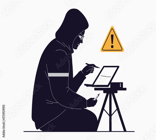 Hooded Hacker with Laptop and Binary Code — Cybersecurity Vector Illustration