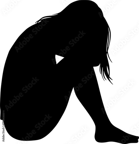 silhouette design of sitting depressed women vector art illustration
