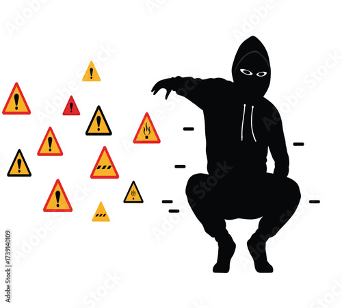 Hooded Hacker with Laptop and Binary Code — Cybersecurity Vector Illustration