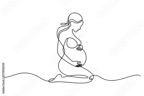 Continuous one line drawing of women pregnant. one line Icon drawing with white background
