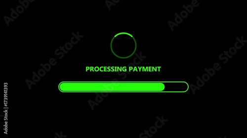 Processing online payment with green progress bar on laptop screen. Concept of transaction declined.4k video