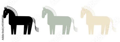 馬のイラストセット_たてがみ＋しっぽ_線画スタイル_ベクター_ブラック,グレー,アイボリー｜Horse Illustration Set_Mane & Tail_Line Style_Vector_Black, Gray, Ivory