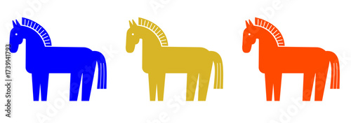 馬のイラストセット_たてがみ＋しっぽ_塗りスタイル_ベクター_ブルー,レッド,ゴールド｜Horse Illustration Set_Mane & Tail_Fill Style_Vector_Blue, Red, Gold