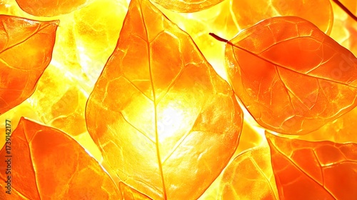 Illuminated Amber Leaves Abstract Background Texture