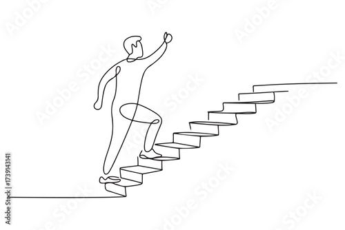 Continuous one line drawing of a man climbs the stairs ambitions vector illustration. one line Icon drawing with white background