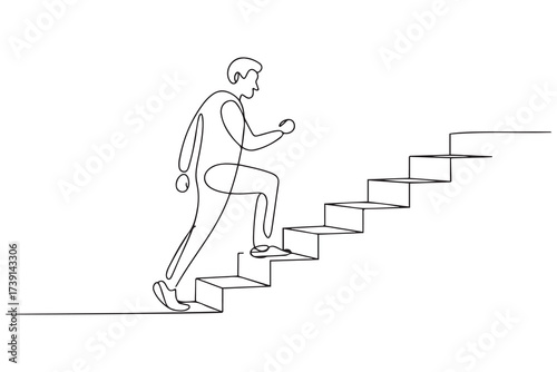 Continuous one line drawing of a man climbs the stairs ambitions vector illustration. one line Icon drawing with white background