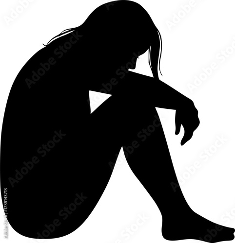 silhouette design of sitting depressed women vector art illustration
