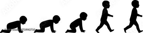 baby crawling to walking silhouette design vector art illustration.
