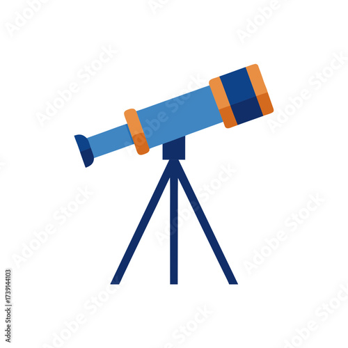 Blue and orange telescope on tripod isolated on transparent background