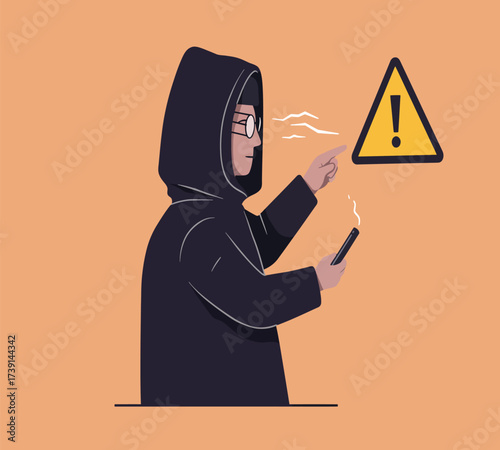 Hooded Hacker with Laptop and Binary Code — Cybersecurity Vector Illustration