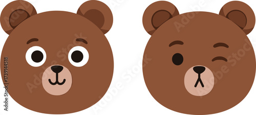 Cute cartoon bear faces with different expressions, kawaii animal illustration, adorable wildlife design, playful character art, funny emoticon style